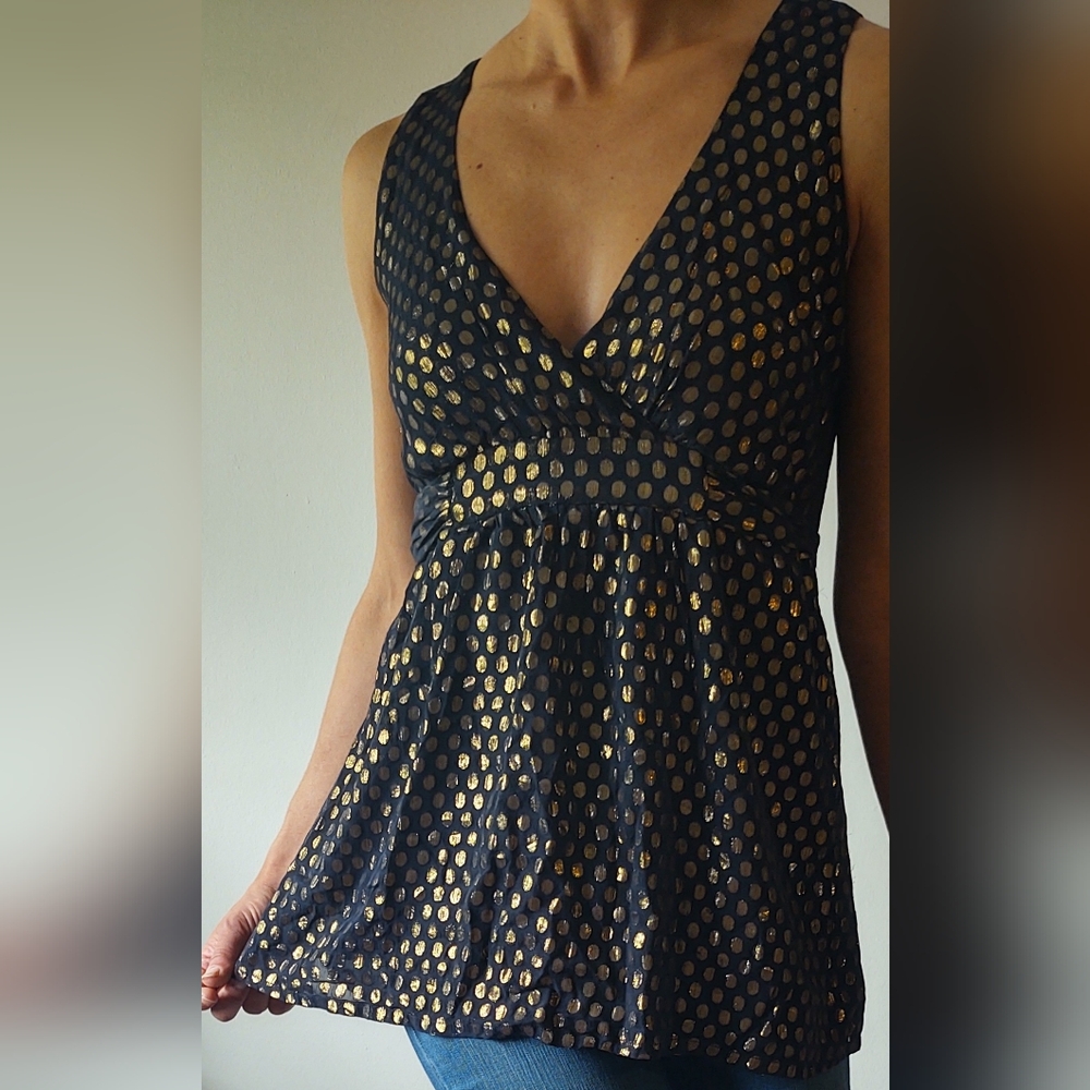 French Connection Gold Polka Dot Blouse